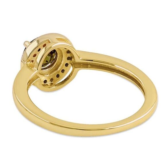 Elegant Round Halo Peridot Yellow Gold Ring New - Picture 4 of 4